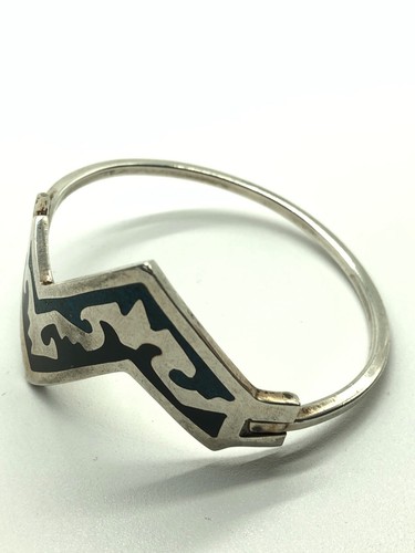 VTG TJ-67 Turquoise Mexico 925 Sterling Silver Aztec Bracelet 6.75” 29g 37.8mm - Picture 3 of 15