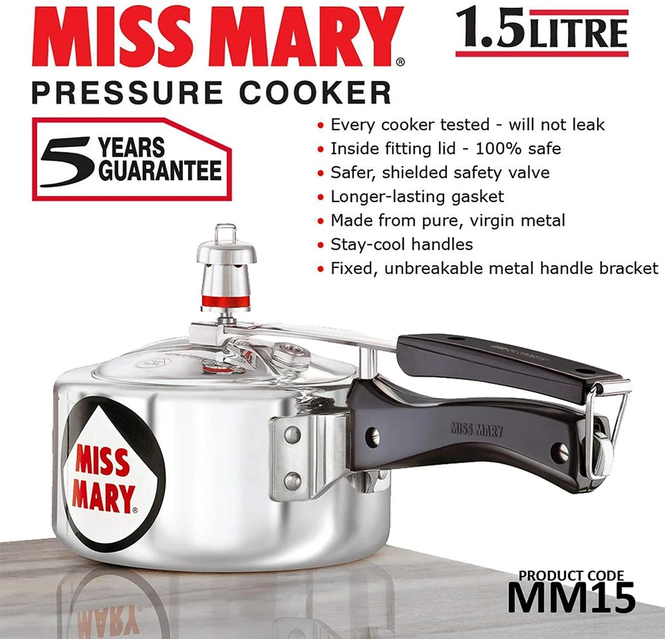Hawkins MISS MARY Pressure Cooker 1.5 Lt Silver Aluminium Free Ship - image 4 of 4