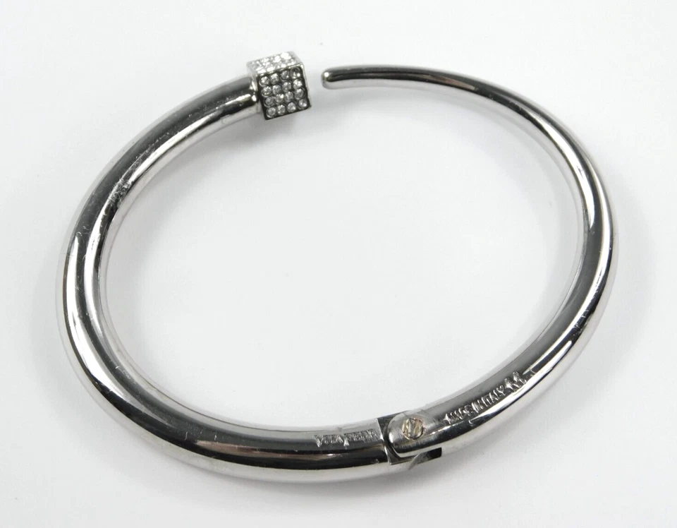 Vita Fede Italy M Silver Tone Square Rhinestone Titan Hing Bangle Bracelet 6.5" - Image 3 of 4