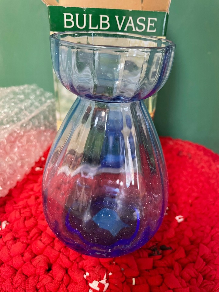 Two's Company hand blown glass bulb forcing starter vase,cobalt blue