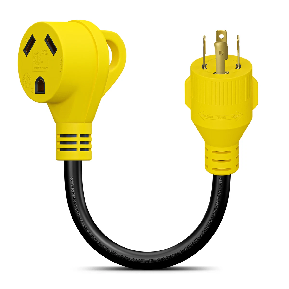 30amp Male 4 prong Plug to 30amp Female 12 inch for RV Trailer