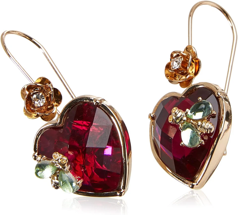 Pendientes colgantes de corazón de piedra Betsey Johnson para mujer Foto 2 de 4