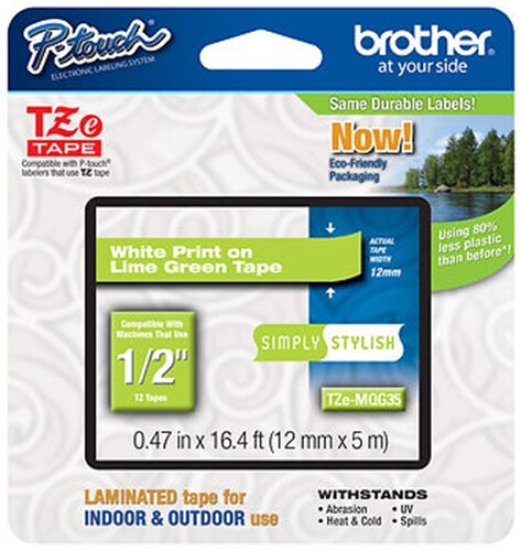 Brother 1/2" (12mm) White on Lime Green P-touch Tape for PT1010, PT-1010 Printer - Picture 1 of 1