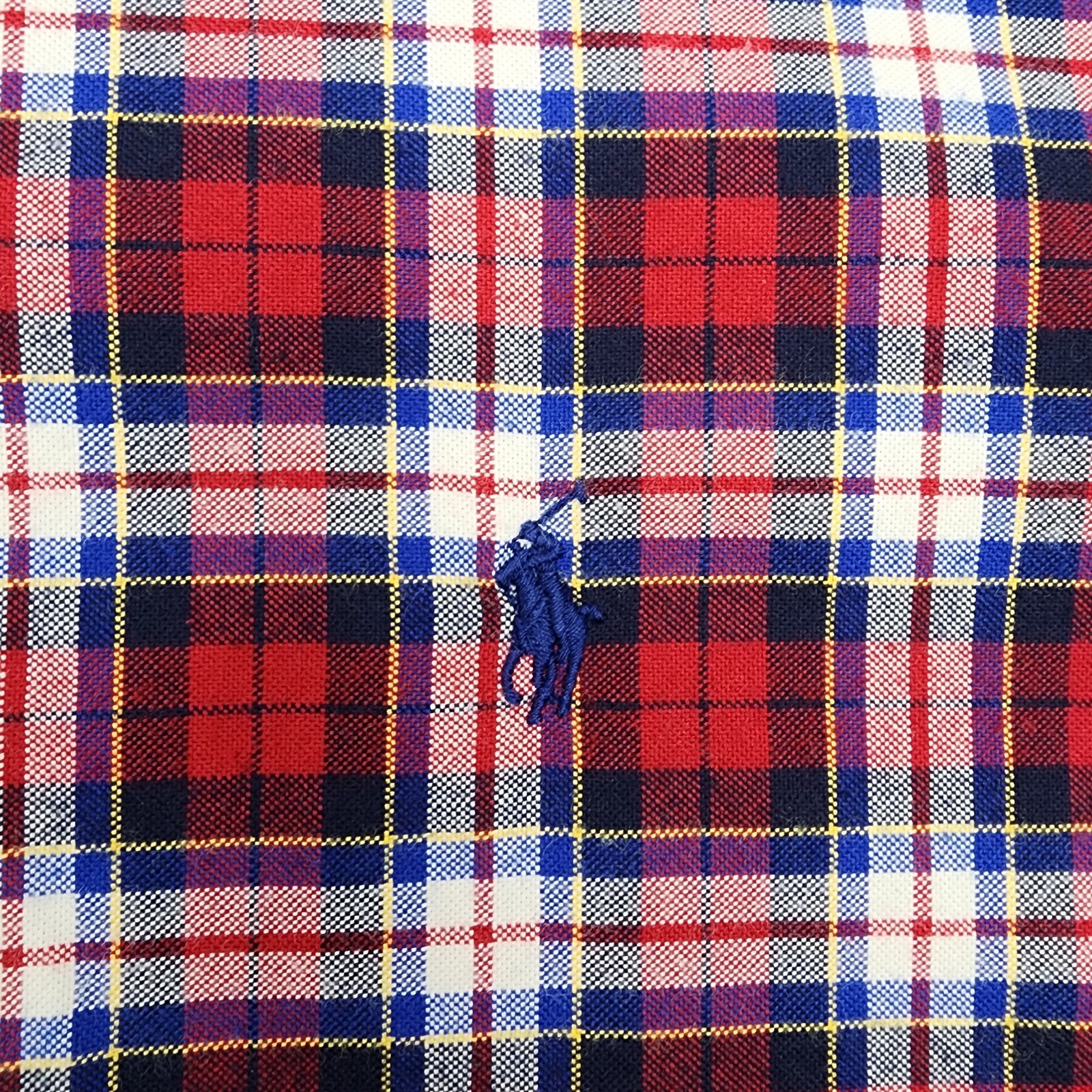 Ralph Lauren Button Up Shirt Mens XL Long Sleeve Red Blue Plaid Navy Pony Cotton thumbnail 5