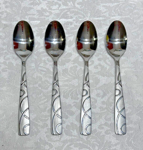 Cambridge Stainless Conquest Frosted Glossy Swirls 4 Dinner Table Spoons
