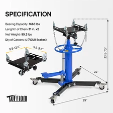 1660lbs 2-Stage Hydraulic Transmission Jack for Car Lift 0.75T 360° Swivel, Blue