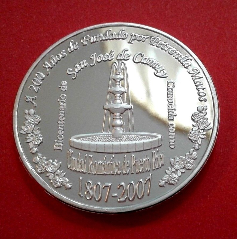 Medalla 200 Aniv CAMUY 1807 Romántica PUERTO RICO SILVER Clad coin token moneda