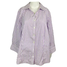 Talbots Woman Petites Shirt Sz 16WP Purple White Striped Button Up Cotton
