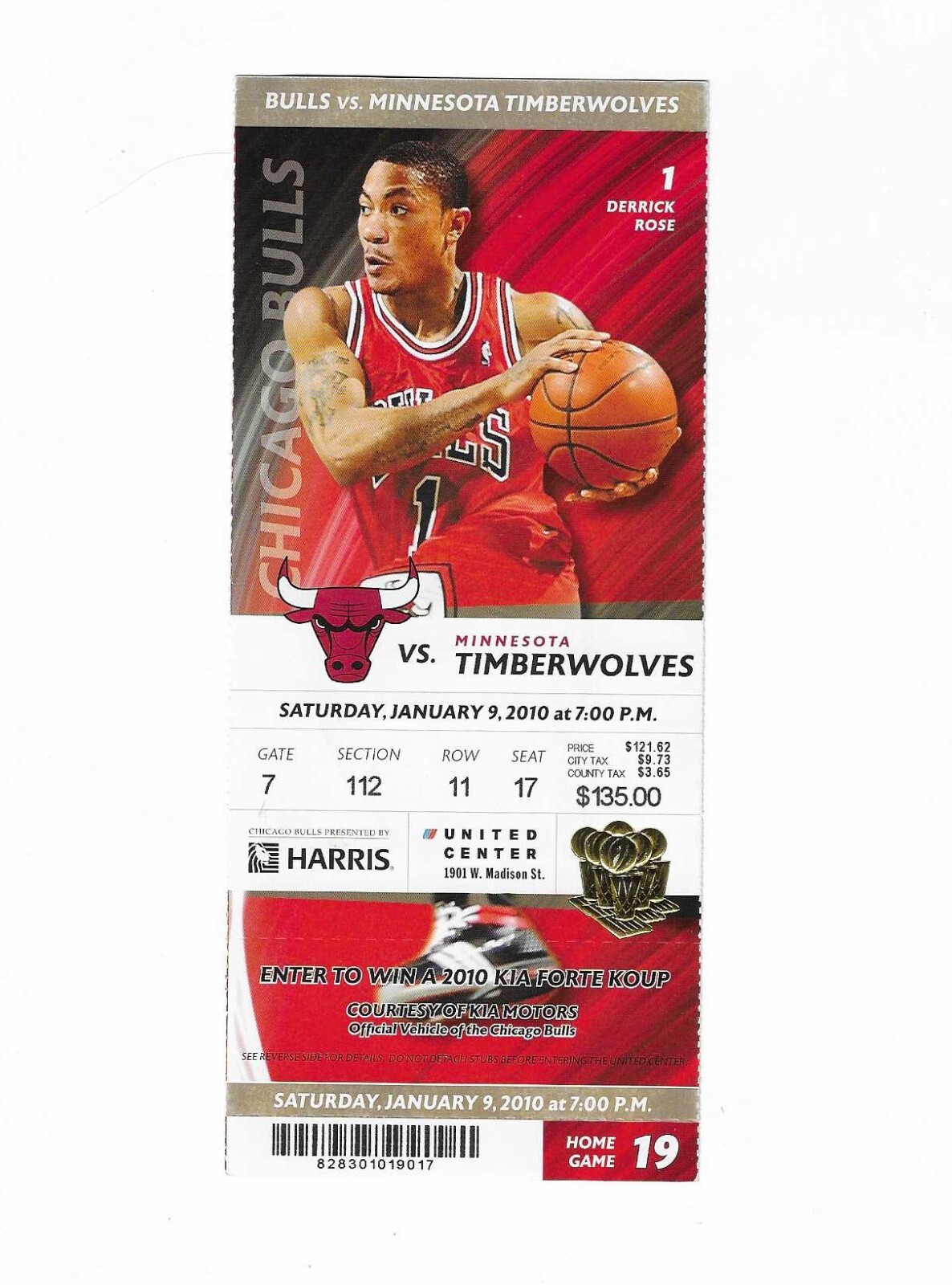Chicago Bulls vs Minnesota Timberwolves Unused Basketball Ticket from 1/9/2010