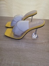 Women's Clear Heels Sandals Square Toe High Stiletto Mules Slip on Wedding Dress