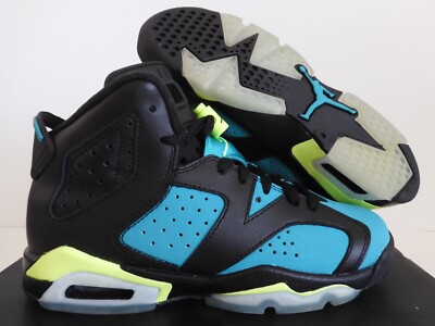 NIKE AIR JORDAN 6 RETRO GG BLACK-VOLT ICE-GREEN SZ 4Y-WOMENS