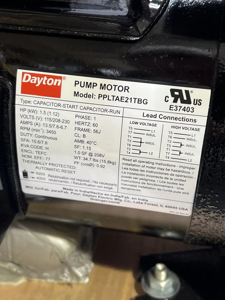 Dayton 2ZXR4 Centrifugal Pump 115/208-230V AC 1 1/2 HP 50 ft Max Head 1 1/2" Com - Image 3 of 4