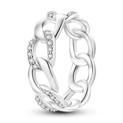 MULA Funkelnde Liebe Verbindung Finger Ring AAA CZ Frauen Schmuck 925 Versilbert - Bild 1 von 4
