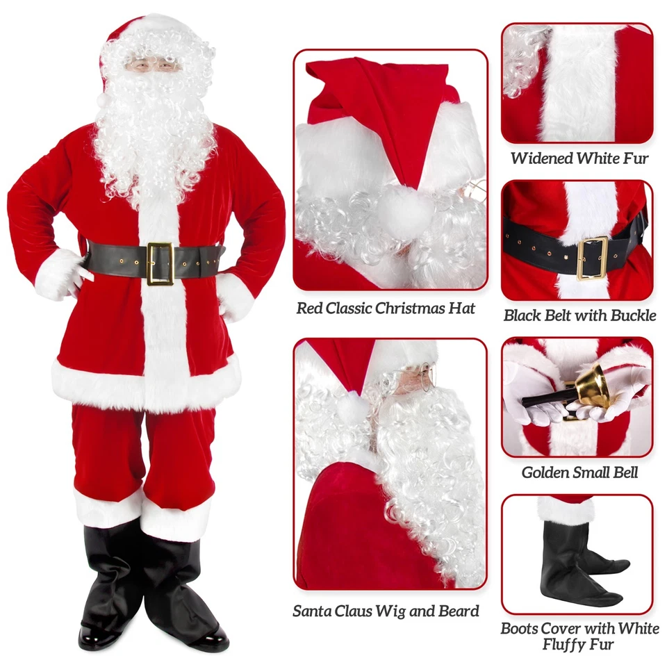 Disfraz de Papá Noel para hombre 11 piezas. Traje de Papá Noel de lujo para adultos de Navidad Foto 2 de 4