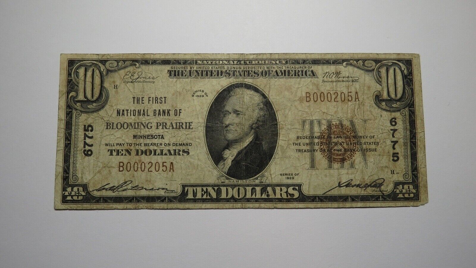 $10 1929 Blooming Prairie Minnesota National No MN 華麗 Bank 新品未使用 Currency
