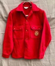 Vntg BOY SCOUTS Official BSA RED WOOL Coat Shirt Jac Boys 18 OO YUM BULI PATCH 