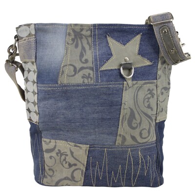 Sunsa Nachhaltige Jeanstasche, Patchwork Umhängetasche. Große Crossbody Bag