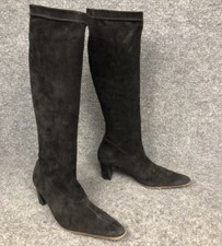 Long Pointy Toe Pull On Knee Tall Black Boots Semelle Cuir Italy Size 7 In EUC