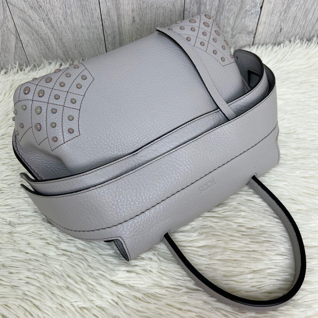 Tod's Leather 2way Shoulder Bag Wave Gommini Light Gray Good
