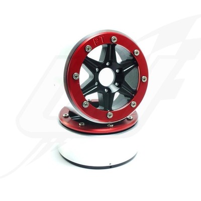 FR- Metsafil Beadlock Wheels SIXSTAR Black/Red 1.9 (2) w/o Hub - MT5010BR