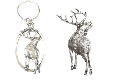 Stag Keyring And Pin Badge Boxed Gift Set Handcrafted In Solid Pewter 