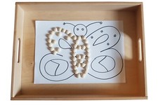Legespiel nach Montessori: 62 Legevorlagen in A4 + 120 Holzperlen