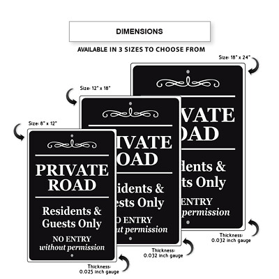 Schild 'Private Straße – Nur Anwohner & Gäste' – 25,4x35,6 Cm, Aluminium, Wetterfest, Mit Befestigungslöchern