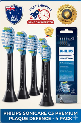 100% GENUINE Philips Sonicare C3 Premium Plaque Defence Brush Heads 4-Pack Black
