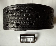 Dutyman Size 48 Full Grain Leather Duty Belt  Black Basketweave With Buckle