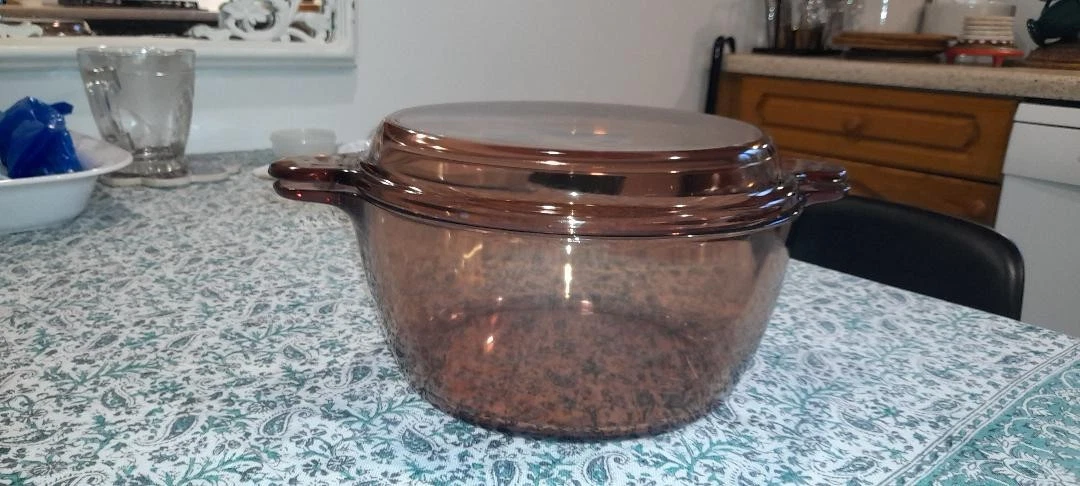 3.5 Litre Vision by Corning Amber glass large Stock pot Casserole Lid handle gc