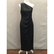 Lauren Ralph Lauren Cocktail Dress One Shoulder Black Foil Women's Size 8 NEW