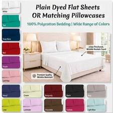 Image of Plain Dyed Flat Sheets OR Matching Pillowcases 100%Polycotton Sheets All Sizes