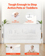 VEVOR Retractable Baby Gate 56.3" Wide Mesh Dog Gate - White