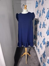Shein Curve Smock Mini Dress Blue 1XL (UK 18-20) Ruffle Sleeve Textured