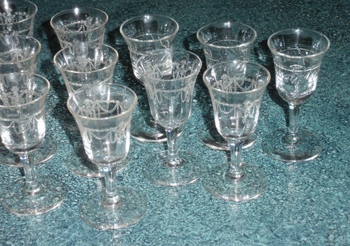 Set of 13 Bryce Stemware Sherry Cordial Glasses Urn & Swag Etched Barware GIFT! - Picture 2 of 5