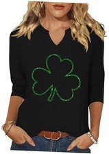 3/4 Sleeve St Patrick's Day Shirts for Women Lucky Irish Medium Sk-black02