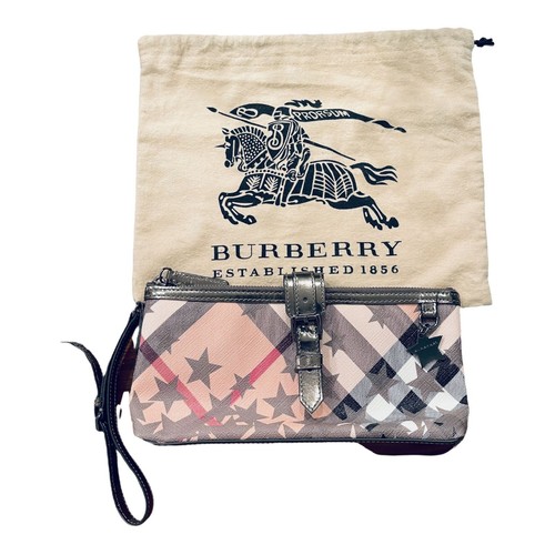 Burberry Nova Check Star/Metallic Pattern Wristlet Purse Clutch Canvas  Leather