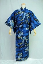 Japanese Yukata Cotton 100 Traditional Summer Kimono Robe - Chinese Dragon Blue