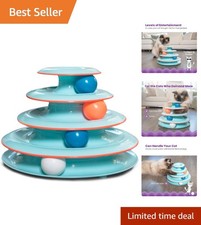 Interactive 4-Tier Cat Track Toy - Spinning Balls for All Breed Sizes, Blue