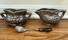 Vintage Arthur Court Cream & Sugar Set + Spoon Grape Pattern 2001