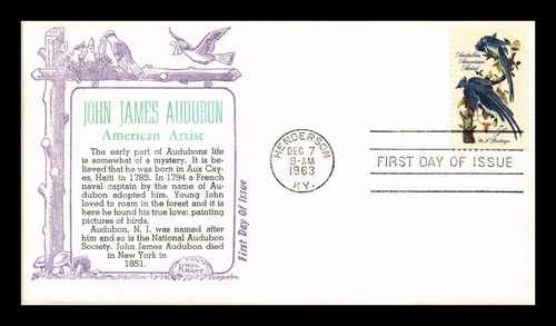 DR JIM STAMPS US COVER JOHN JAMES AUDUBON AMERICAN ARTIST FDC KHOL KRAFT