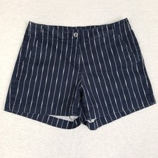 Nautica Rope Stripe Shorts Women 10 Chino Navy Blue Nautical Sailboat Flat Front