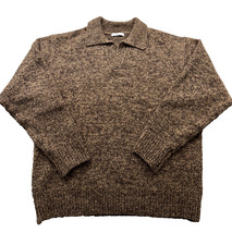 GU Uniqlo "BRUSHY KNITTED Skipper Polo Shirt" Sweater - Brown - Medium