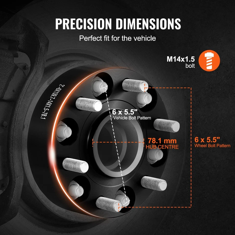 Separadores de rueda VEVOR, adaptadores de rueda de 2"6"x5,5", espaciador forjado de 6 orejetas, buje de diámetro de 78,1 mm Foto 3 de 4