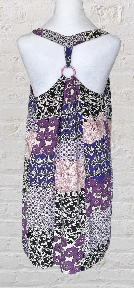 Винтажный влажный печати Y2K лоскутное одеяло крючком фиолетовый летнее платье Sz M богемный хиппи - Изображение 4 из 4