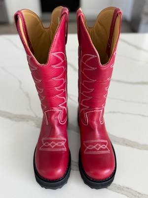 John Fluevog Red Cowboy Hi F-shoe W8 Great Condition! Rockabilly!