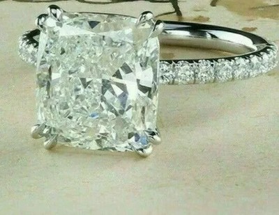 5.00 Ct Certified Cushion Cut Natural White Diamond Ring VVS1 White Gold Finish