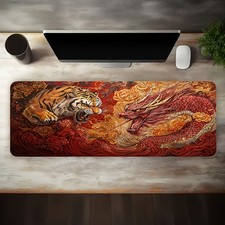 1 Large Esports Gaming Mouse Pad, Dragon And Tiger with Peony Art Pattern, Non