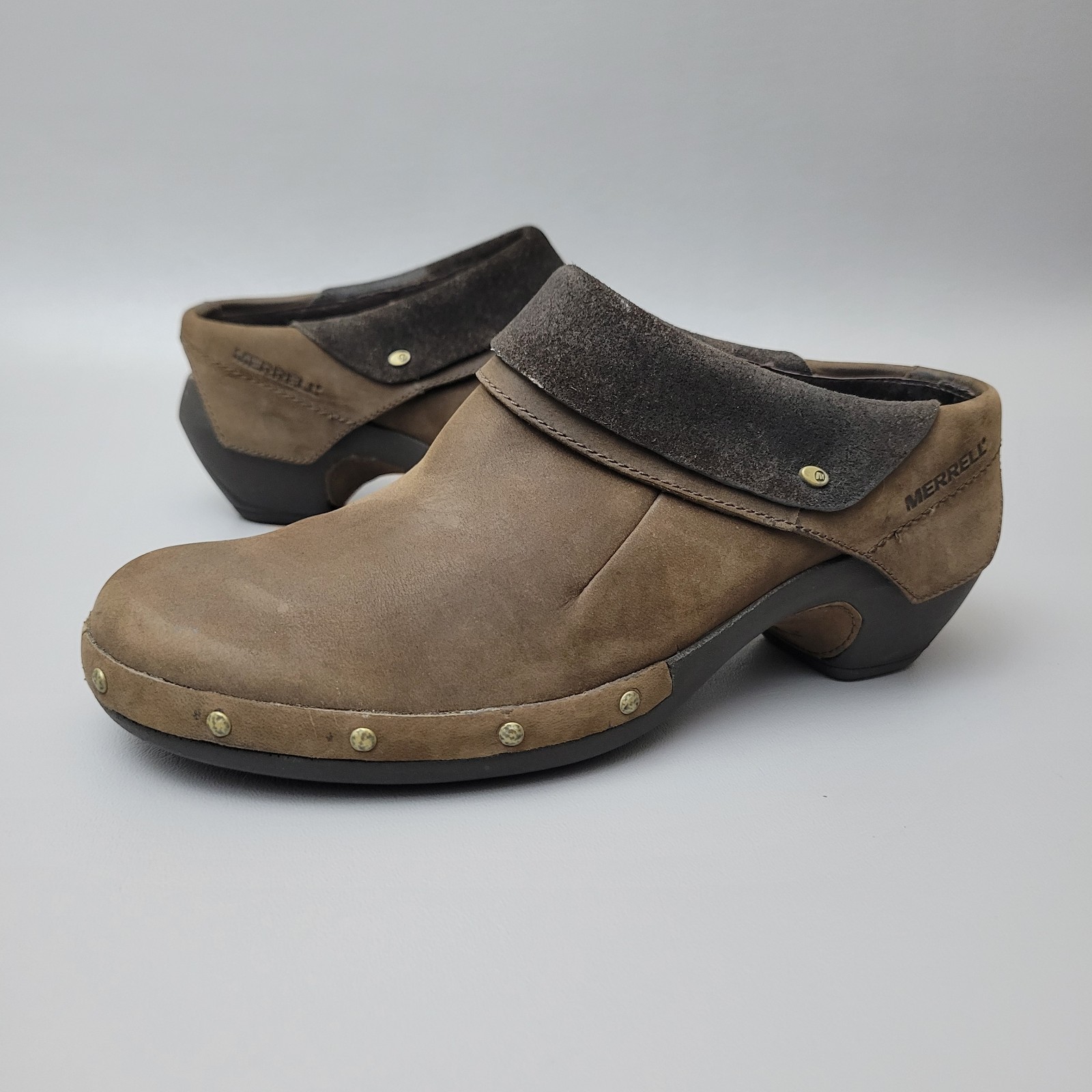 Merrell donna 8 5 zoccoli mules luxe avvolgenti amaro cioccolato marrone scarpe in pelle