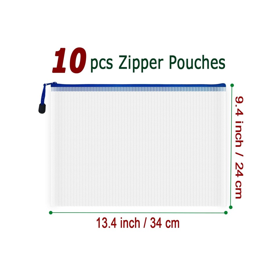 10 Pcs Zipper File Bags, Waterproof Plastic Mesh Pouch for Office ...